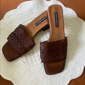 Sesto Meucci Brown Leather Sandals with Woven Design